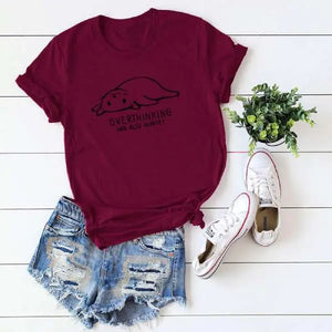 T-shirt de Chat Je pense trop et J'ai faim - Vraiment-chat