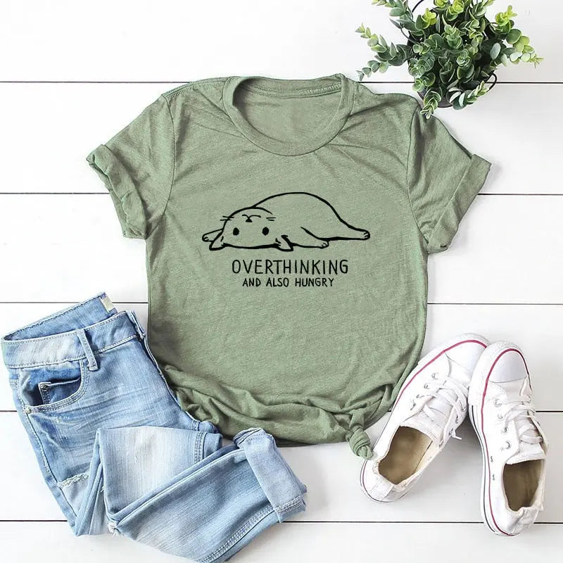 T-shirt de Chat Je pense trop et J'ai faim - Vraiment-chat