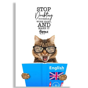 Poster chat à lunettes Travaille Dur! - Vraiment-chat