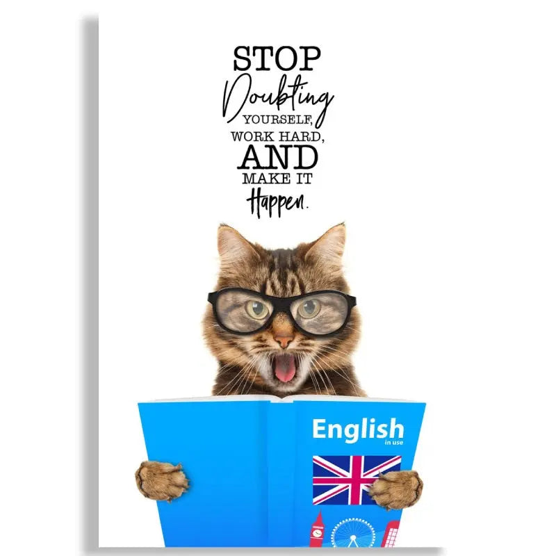 Poster chat à lunettes Travaille Dur! - Vraiment-chat