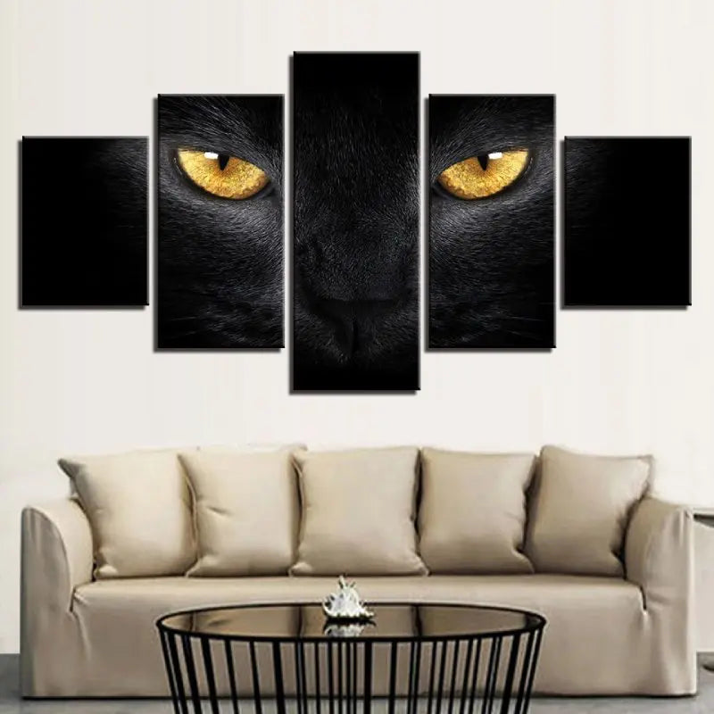 Tableau du Chat Noir aux Yeux Jaunes - Vraiment-chat