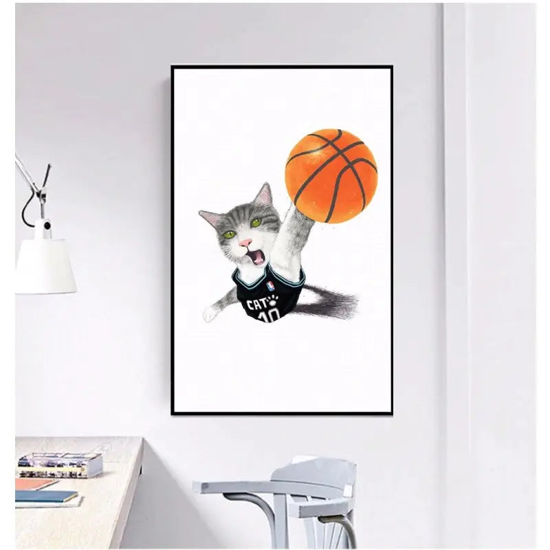 Poster Chat Humour Basket-Ball - Vraiment-chat