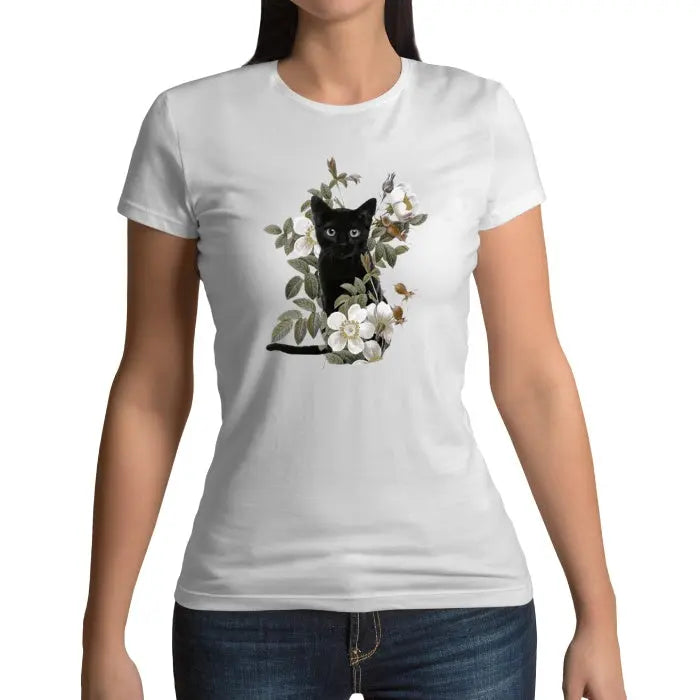 Tee Shirt chaton avec fleurs Vraiment-chat
