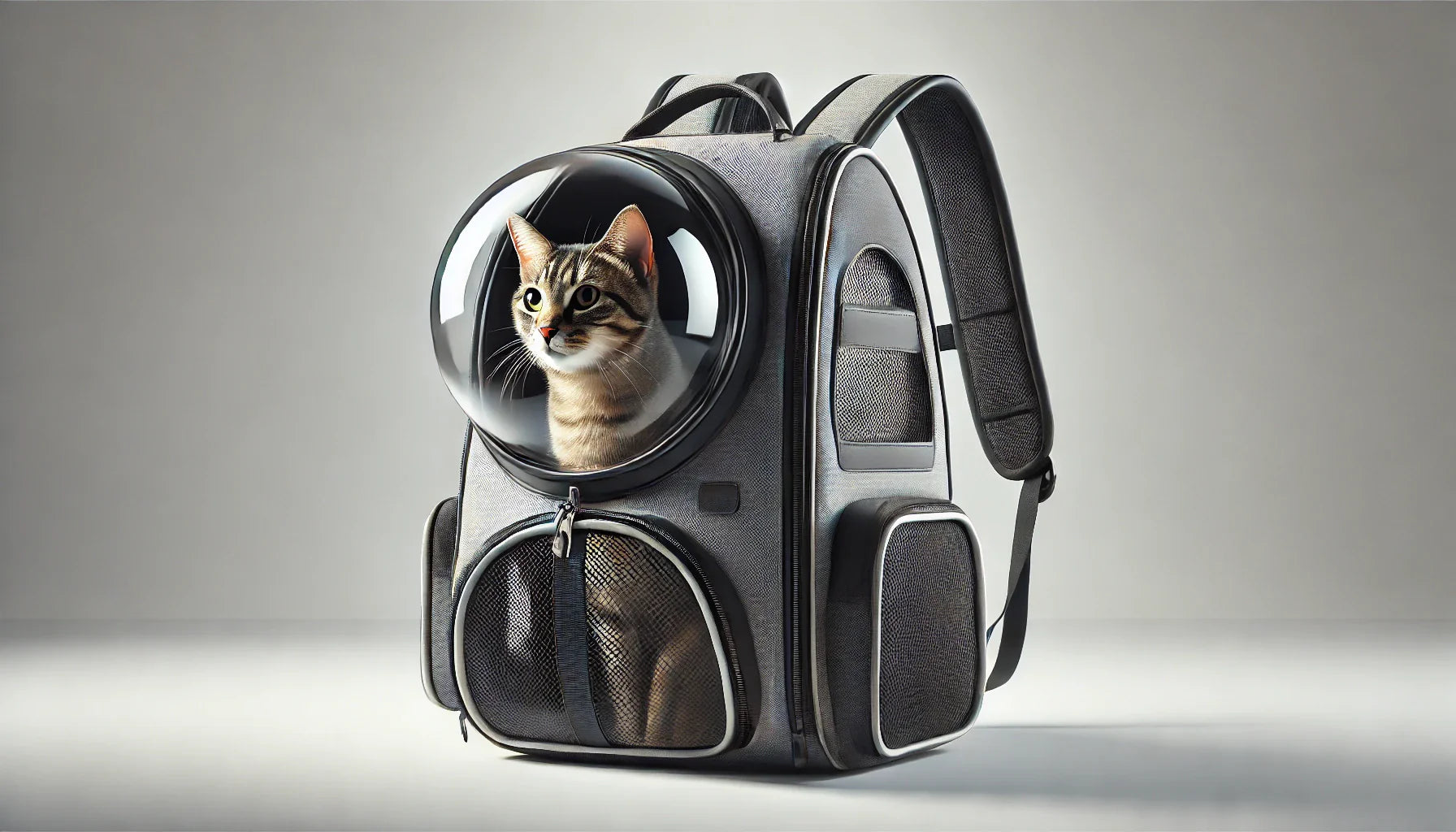 Un sac à dos de transport pour chat moderne et pratique avec une fenêtre en bulle transparente, permettant au chat d'observer l'extérieur tout en voyageant confortablement. Parfait pour les déplacements et les promenades avec votre compagnon félin