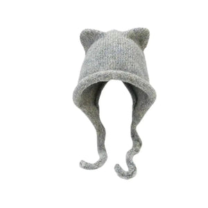 South Korea Instagram Cute Cat Ear Knitted Hat Women's Japanese Tie All Warm Windproof Ear Protective Hat Tie Hat Women's Hat Vraiment-chat