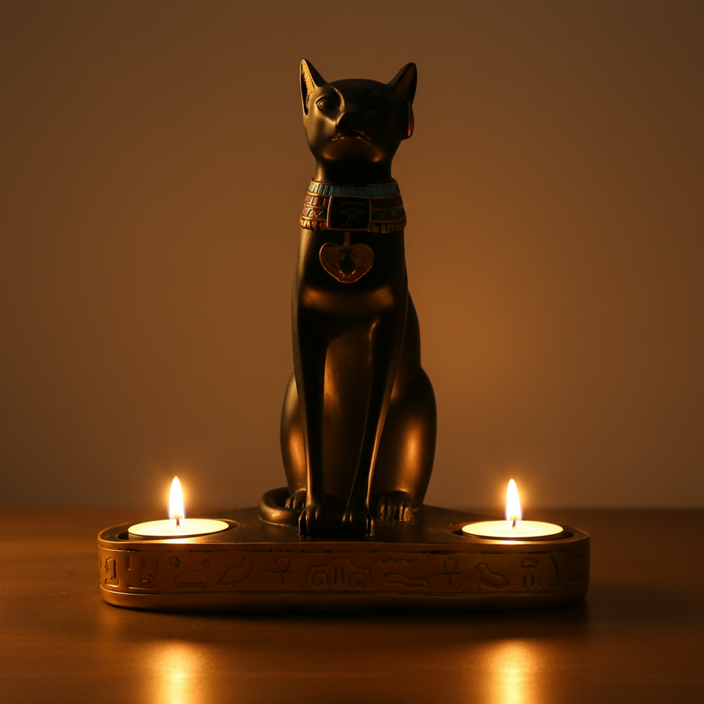 Statue de Chat Egyptien Porte Bougie