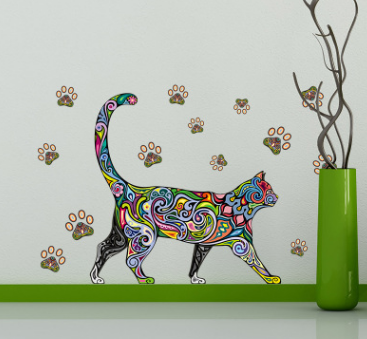 Objet Chat<br/>Sticker Mural Coloré - Vraiment-chat