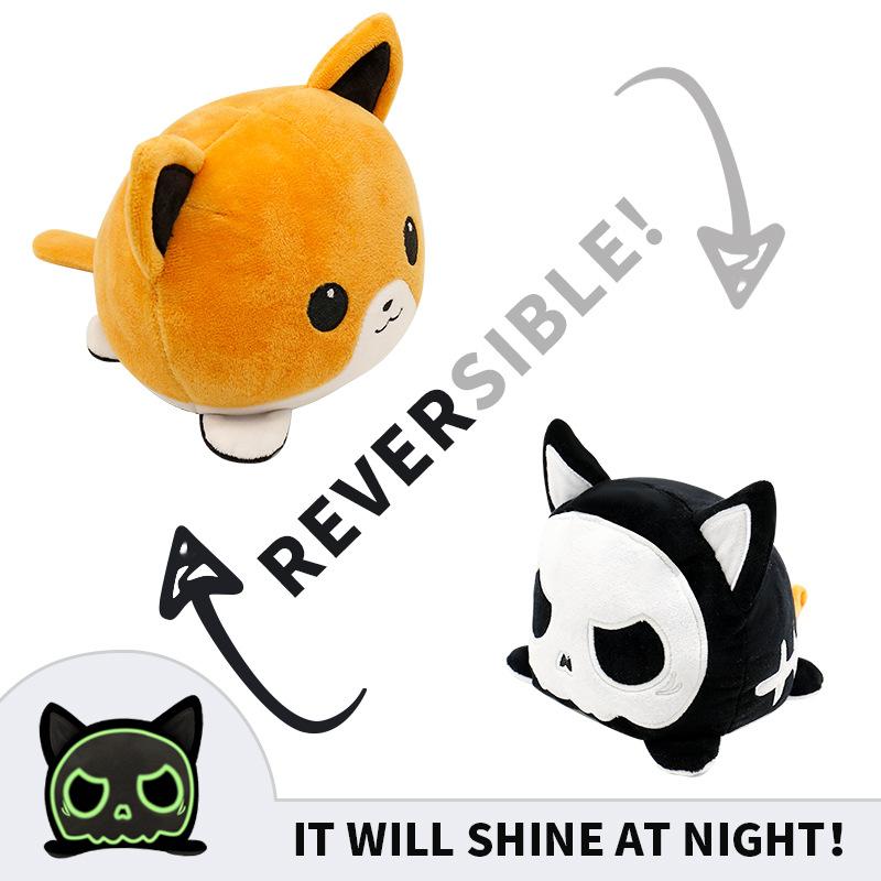 Peluche Réversible Chat Orange Tête de Mort - Vraiment-chat