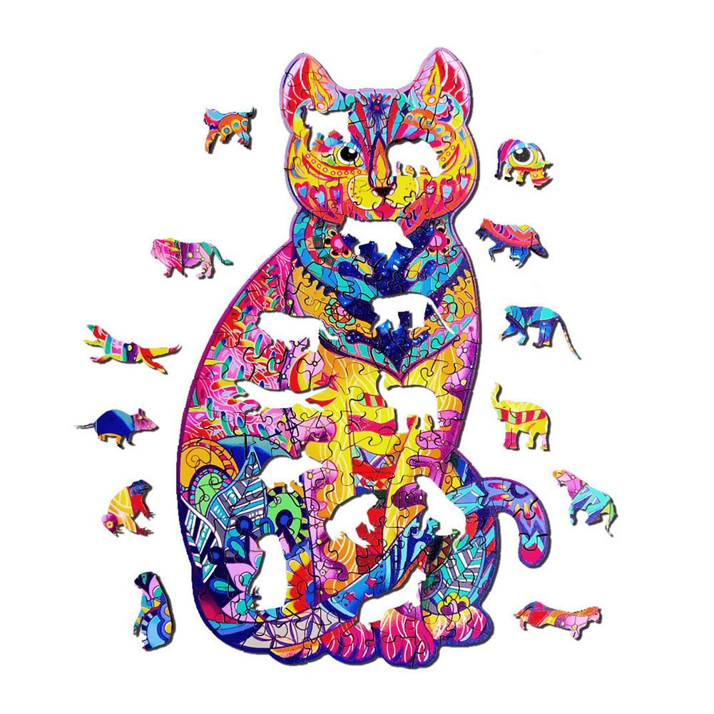 Puzzle en bois Chat assis de face 138pcs - Vraiment-chat