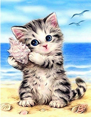 Peinture par Numéro Chaton et Coquillage - Vraiment-chat