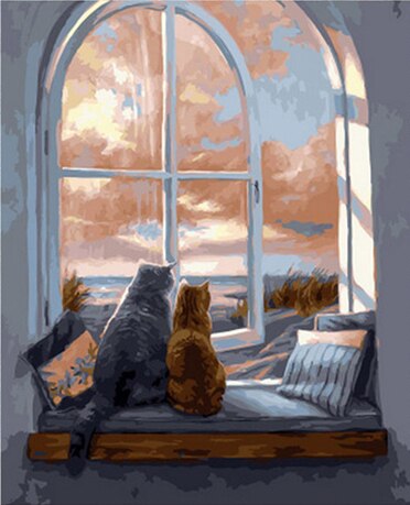 Peinture par numéro Couple de Chats à la Fenêtre - Vraiment-chat