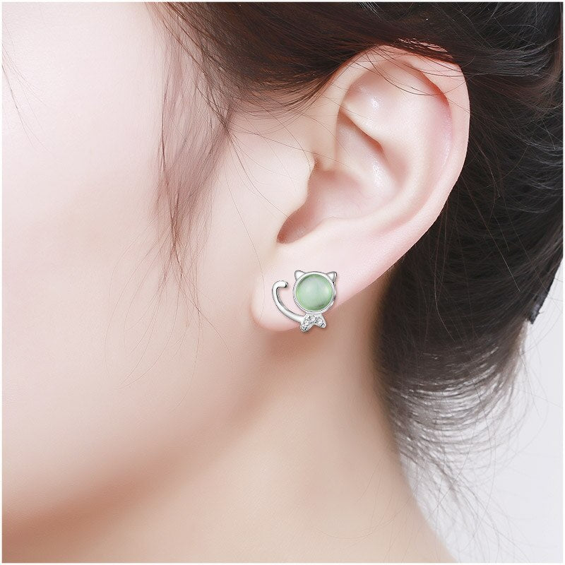 Boucles d'Oreilles Chat avec Oeil Vert - Vraiment-chat