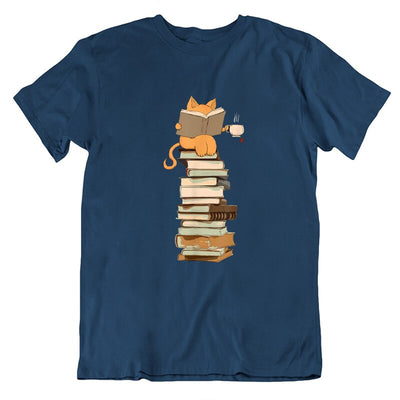 T-shirt Chat sur Pile de livres - Vraiment-chat