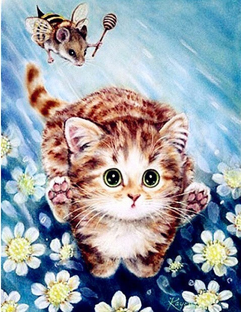Peinture par Numéro Chaton et Abeille - Vraiment-chat