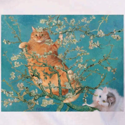 T-shirt Chat Roux Van Gogh Amandier en Fleurs - Vraiment-chat