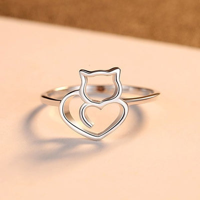 Bague Chat au Grand Coeur (Argent) - Vraiment-chat