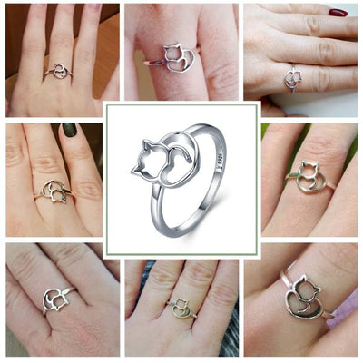 Bague Chat au Grand Coeur (Argent) - Vraiment-chat