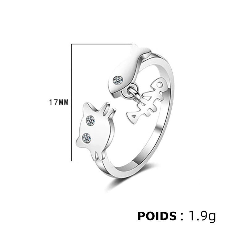 Bague Chat aux Poissons en Argent - Vraiment-chat