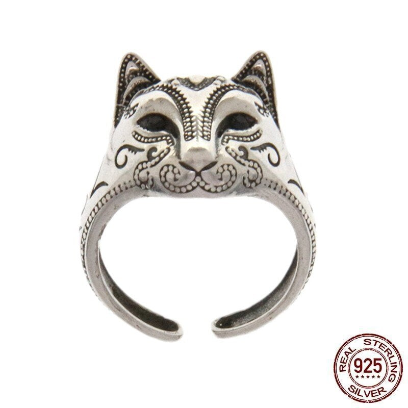 bague de chat en argent gravée