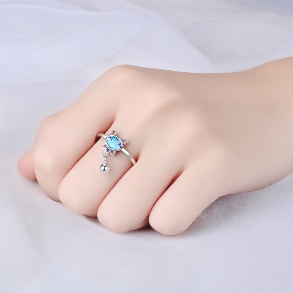 Bague Chat Argent Turquoise à Boule - Vraiment-chat