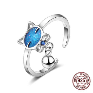 Bague Chat Argent Turquoise à Boule - Vraiment-chat
