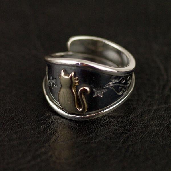 Bague Chat en Or dans les Etoiles (Argent) - Vraiment-chat