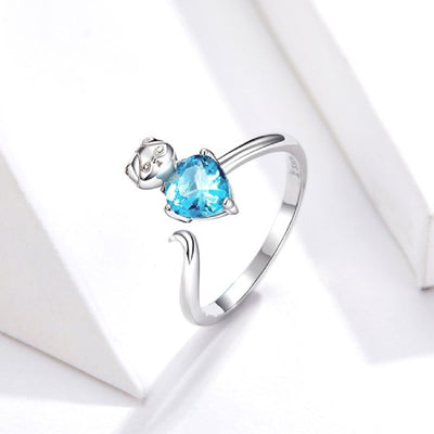 Bague Chat sur le Coeur Brillant (Argent) - Vraiment-chat