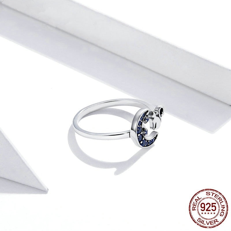 Bague avec Chat et Lune Bleue