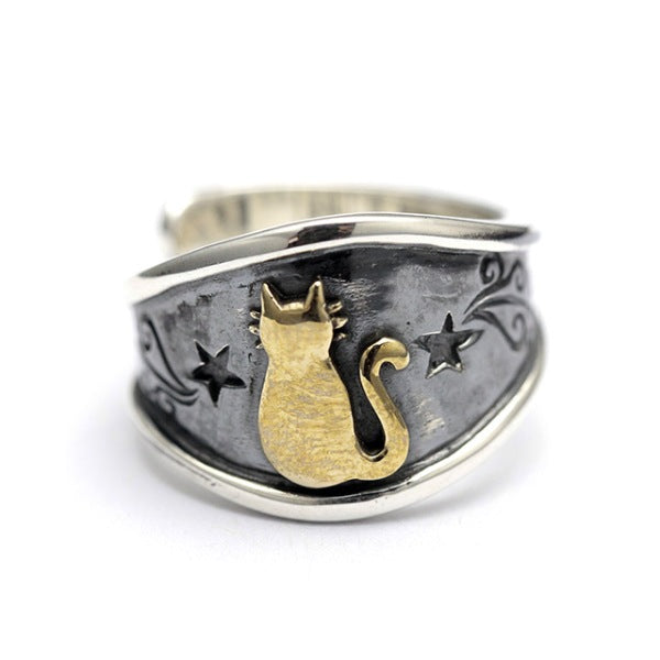 Bague Chat en Or dans les Etoiles (Argent) - Vraiment-chat