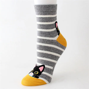 Chaussette Rayures Tête de Chat