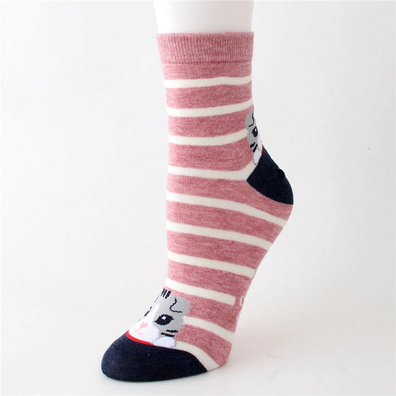 Chaussette Rayures Tête de Chat