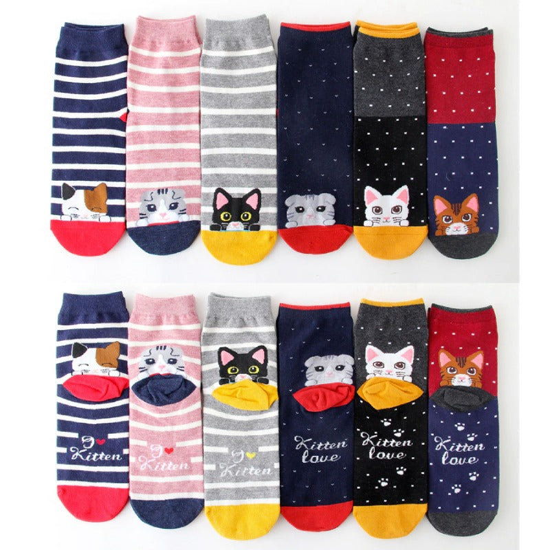 Chaussette Rayures Tête de Chat