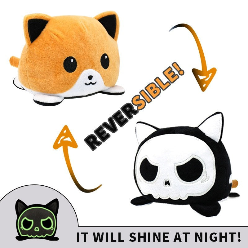 Peluche Réversible Chat Orange Tête de Mort - Vraiment-chat
