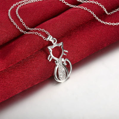 Pendentif Chat Argent Au Coeur Brillant