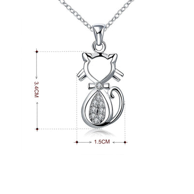 Pendentif Chat Argent Au Coeur Brillant