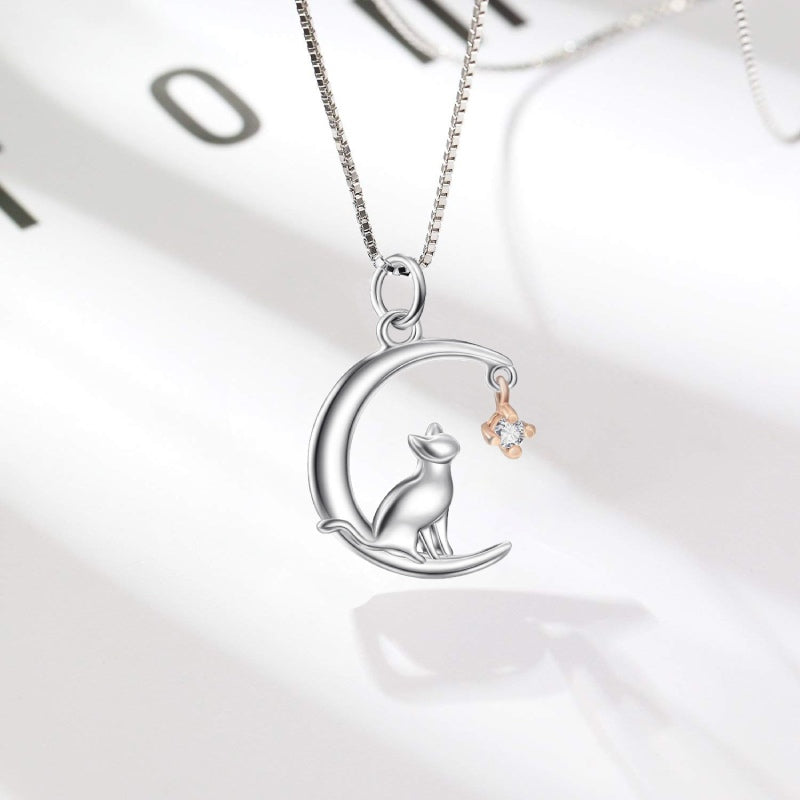 Pendentif Chat et pleine Lune en argent
