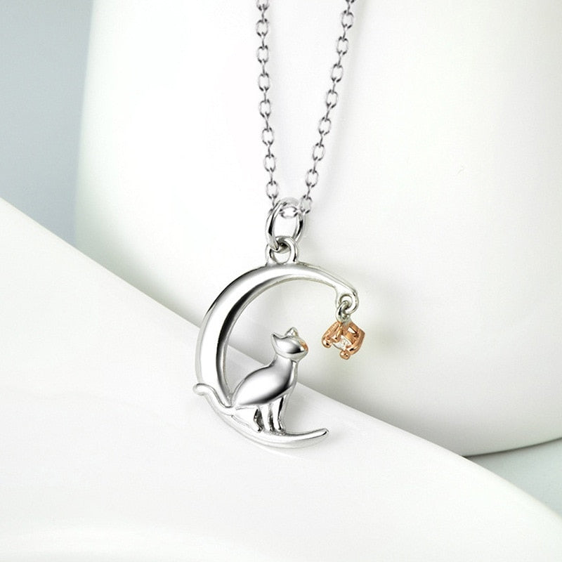 Pendentif Chat et pleine Lune en argent