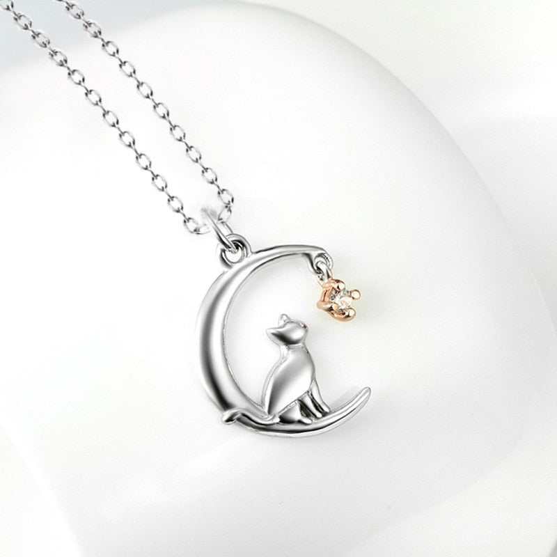 Pendentif Chat et pleine Lune en argent