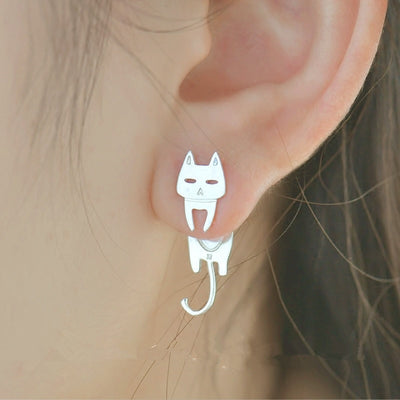 Boucle d'Oreilles Chat et Poisson en Argent - Vraiment-chat