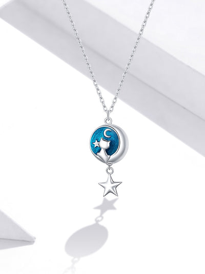 Pendentif avec Chat sur lune Bleue