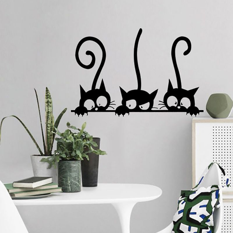 Stickers muraux et vitrines chat noir et blanc et végétal