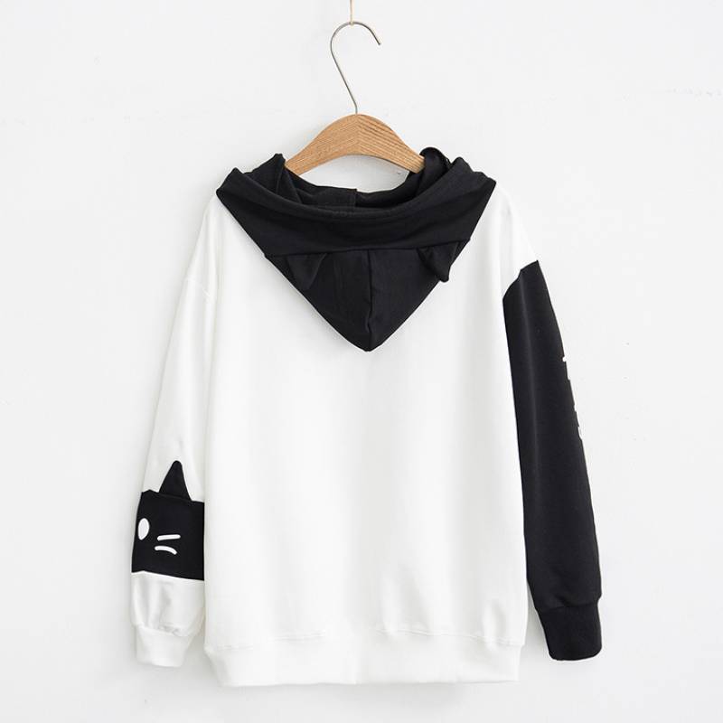 Sweat capuche oreille chat Noir & Blanc - EPAIS - Vraiment-chat