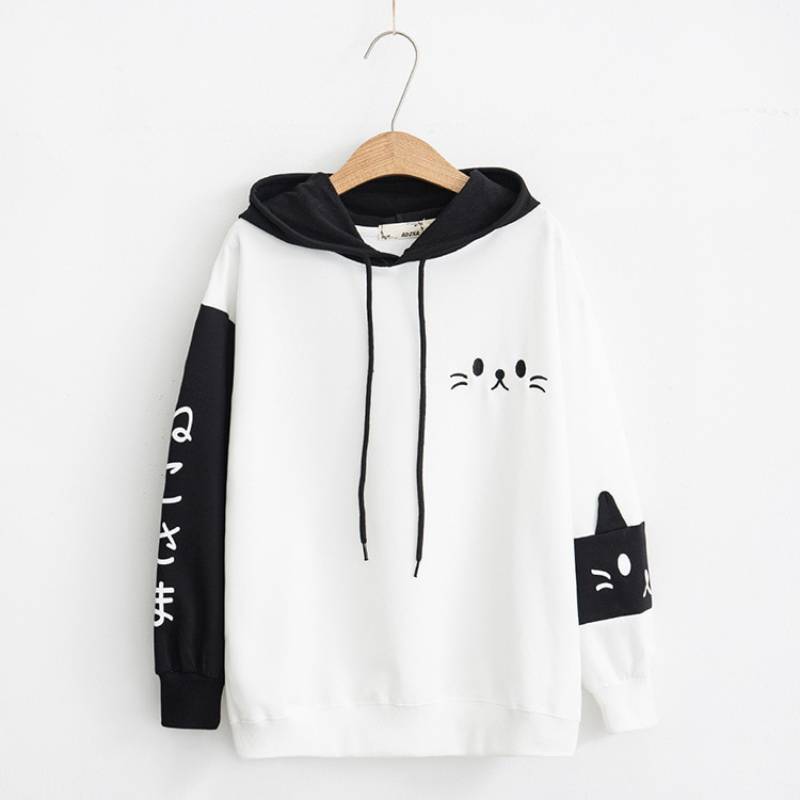 Sweat capuche oreille chat Noir & Blanc - EPAIS - Vraiment-chat