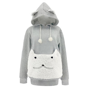 sweat poche pour porter son chat gris blanc