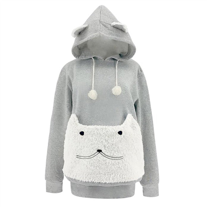 sweat poche pour porter son chat gris blanc
