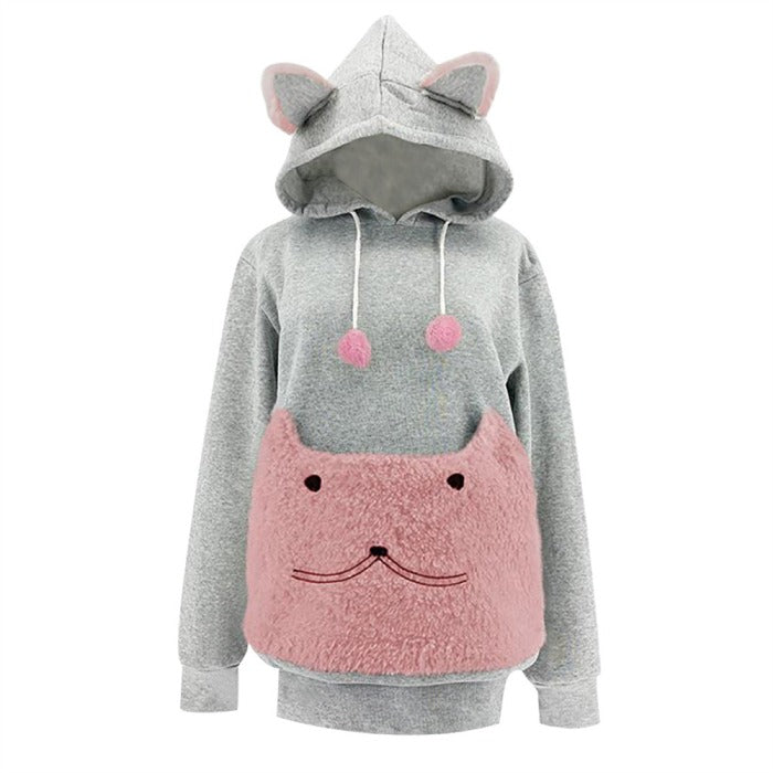 sweat poche pour porter son chat gris et rose