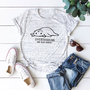 T-shirt de Chat Je pense trop et J'ai faim - Vraiment-chat