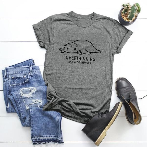 T-shirt de Chat Je pense trop et J'ai faim - Vraiment-chat