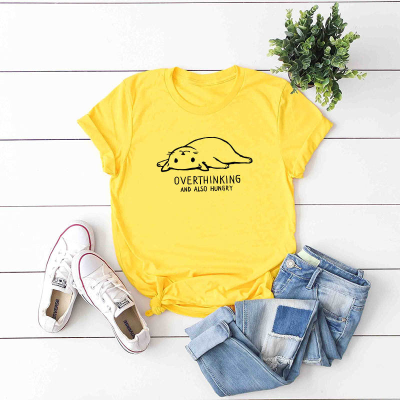 T-shirt de Chat Je pense trop et J'ai faim - Vraiment-chat