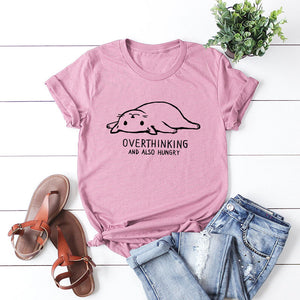 T-shirt de Chat Je pense trop et J'ai faim - Vraiment-chat